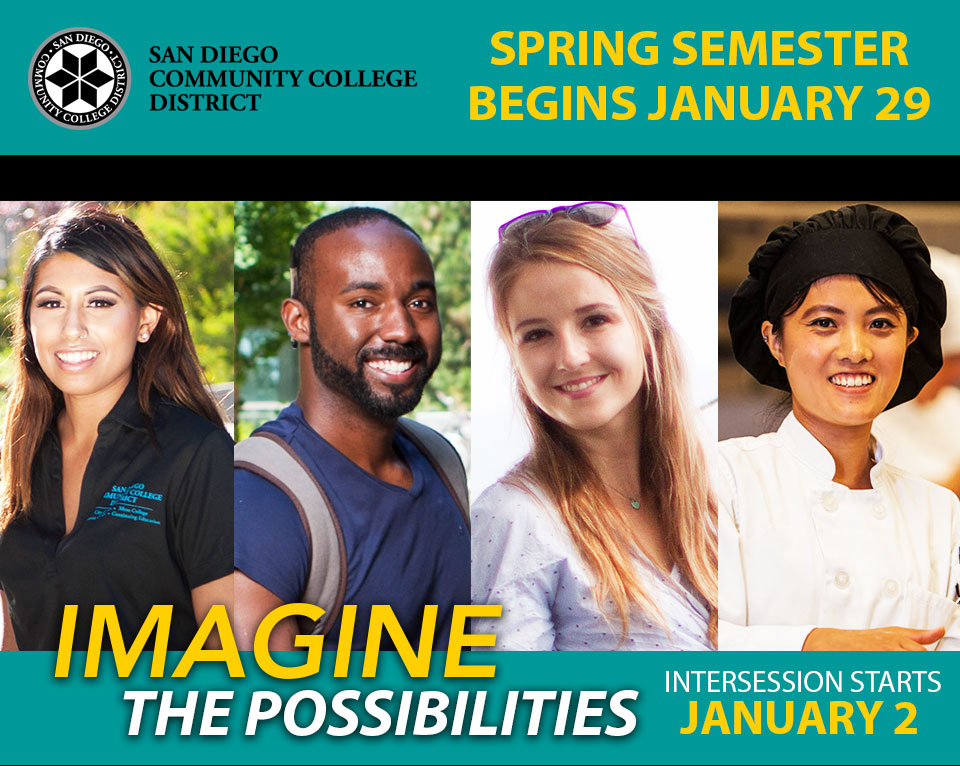 Four students promoting Imagine the Possiblities enrollment campaign